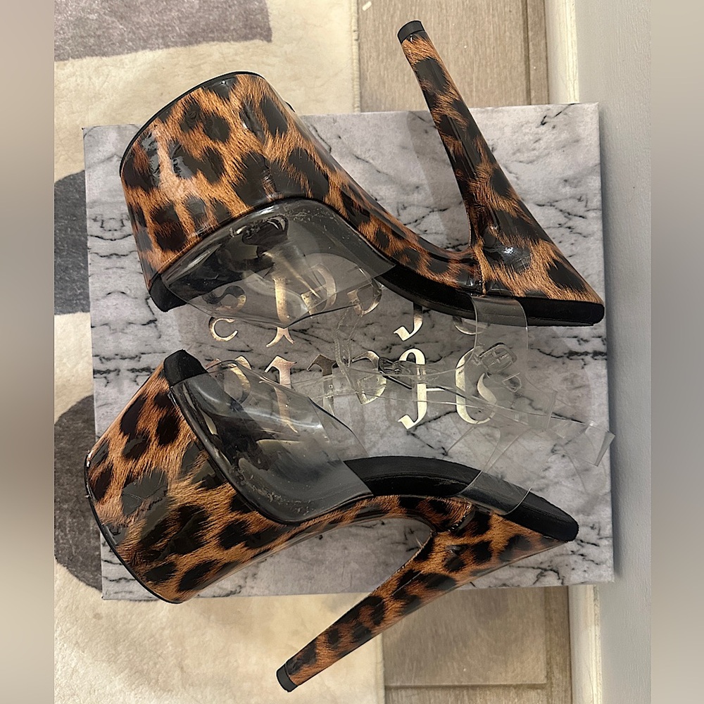 used leopard hella heels stilettos - 7” heel - size 7 US